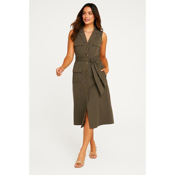Antonio Melani Sleeveless Button Down Belted Midi Dress Modal | Size 14 - Picture 1 of 13